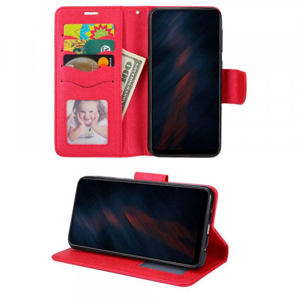 Wholesale Flip PU Leather Simple Wallet Case for Motorola Moto E 2020 (Red)